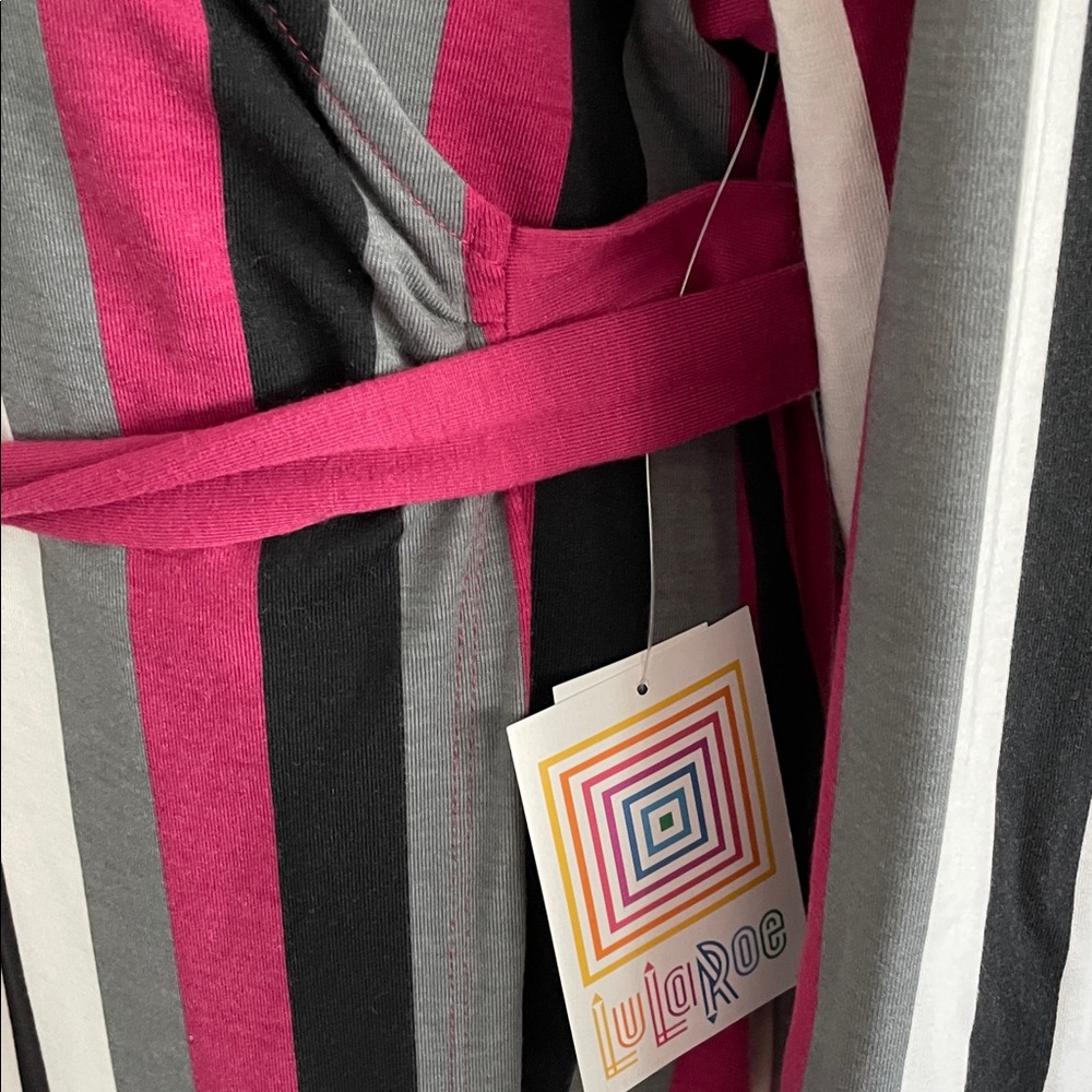 Lula Roe Wrap Dress SizeL Multi Color Striped Knit Timeless Adaptable Flattering - Picture 8 of 13